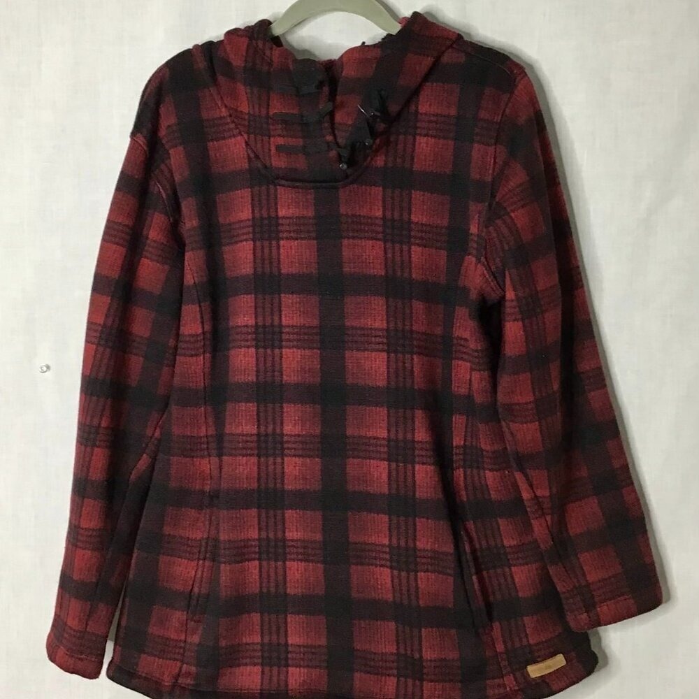 Powder River Outfitters Red Black Plaid Fleece Hooded Tunic‎ Top XXL CottageCore